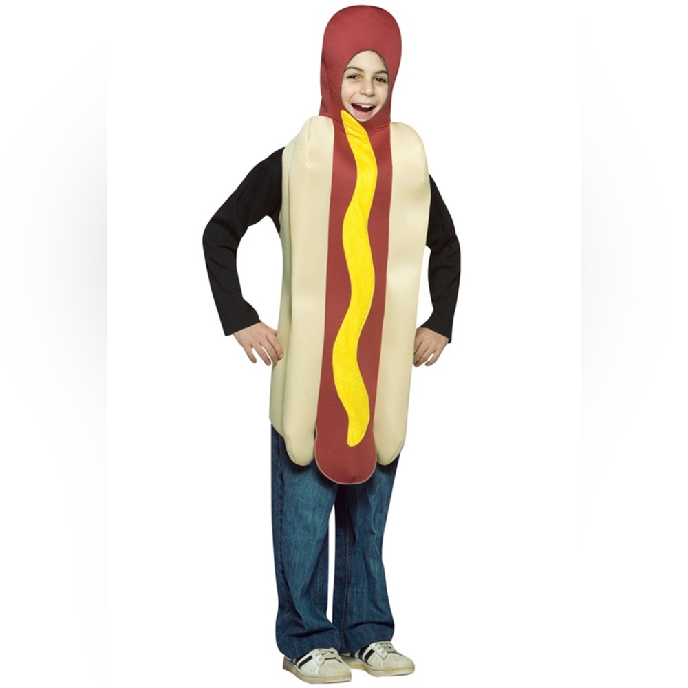 🎃🌭🎃HotDog Kids Costume GREAT condition! One Sz Fits Most (7-10) W/Black Gloves